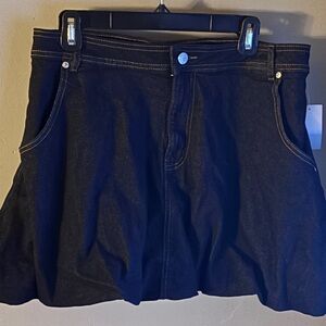 Avec Les Filles, 12, ruffled, dark denim skater skirt